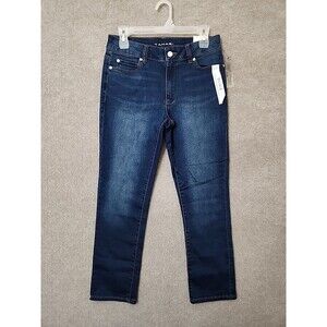 Tahari Olivia Mid Rise Slim Straight Jeans Women 6 28 Blue Dark Wash Stretch NEW